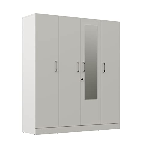 Wakefit Wardrobe | 1 Year Warranty | Engineered Wood Almirah, Cupboard for Clothes Storage | 4 Door, Mirror, 1 Drawer, 1 Hanging Space | Gingham - Frosty White