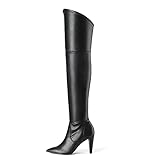 DREAM PAIRS Women's Thigh High Boots Over The Knee Heels Long Sexy Pointed Toe Boots,Size 11,Black/pu,DOB214