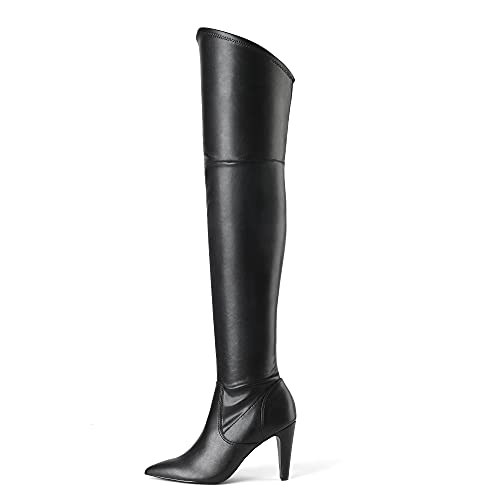 DREAM PAIRS Women's Thigh High Boots Over The Knee Heels Long Sexy Pointed Toe Boots,Size 8,Black/pu,DOB214