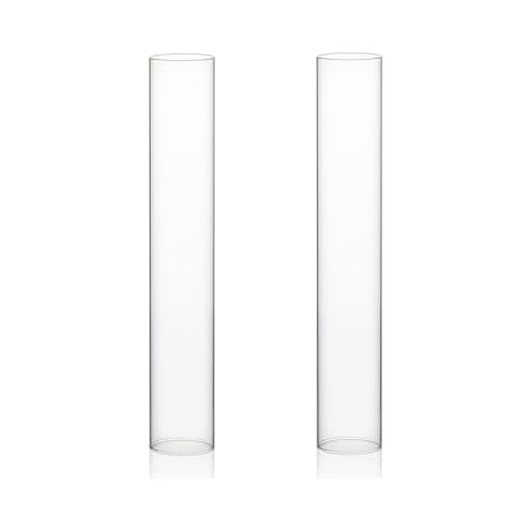 WGVI Hurricane Candle Holder Sleeve, Wide 2", Height 12", Clear Glass Cylinder Open Both Ends, Chimney Tube, Open Ended Candle Shade, 2 Pieces Cover