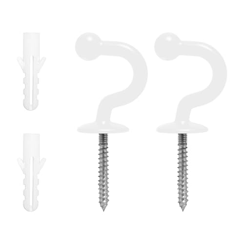 Tabanzhe Lot de 2 embrasses de rideaux à bout rond blanc à visser pour suspendre rideaux, vêtements, manteaux, chapeaux, sacs