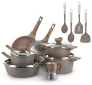 Miniatura 8 de Juego de ollas y sartenes para cocinar antiadherentes, juego de utensilios de cocina de aluminio con tapas de vidrio, cafetera y herramientas