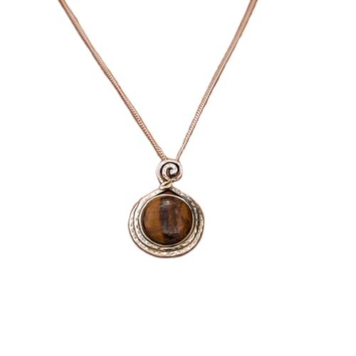 Pendentif en œil de tigre naturel marron et argent 925, le cadeau idéal pour femme