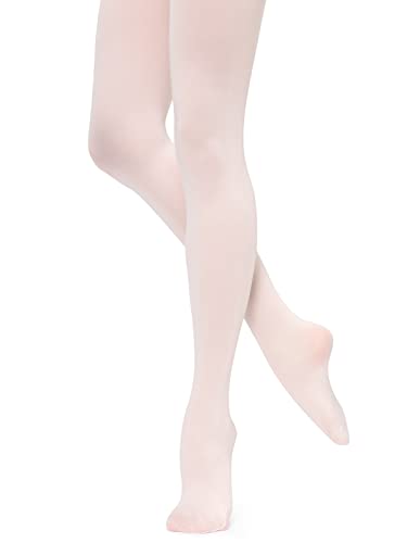 Monbessi Medias de Ballet Clásico para Niña, Collant de Baile para Niñas Mujeres en 2 Colores Rosa Blanco, S