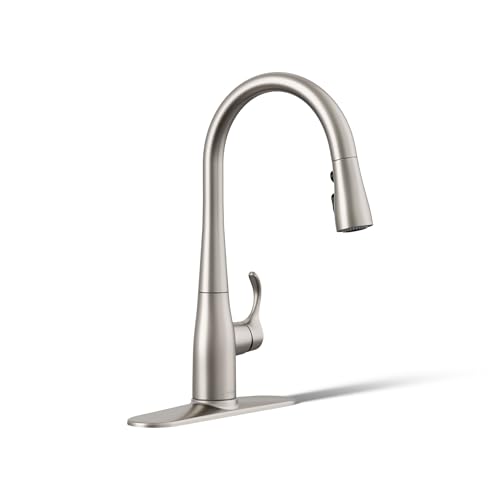 KOHLER K-597-VS Simplice Pull Down Kitchen Faucet, 3-Spray Faucet, Kitchen Sink Faucet with Pull Down Sprayer, Vibrant Stainless