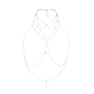 Body Chain Jewelry for Women, Gold & Silver Body Chain with Necklace Set, Rhinestone Chest Chain Tops Women Lingerie Bra Chain Sexy