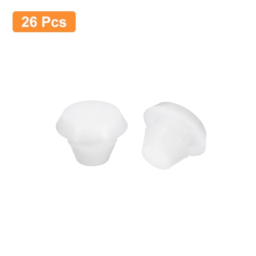 Image of uxcell 26 Pcs Silicone Plugs, Rubber Round Snap in Locking Hole Plugs for 5-5.5mm Hole, Hole Stoppers Waterproof Hole Plug for Metal Tube, Furniture End Caps Inserts, White