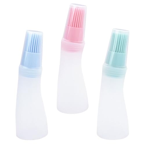 WRITWAA 3 Piezas Botellas de Aceite con Brocha para Barbacoa al Aire Libre, Silicona Resistente a Altas Temperaturas, Tapa Transparente, Diseño Ligero y Fácil Limpieza para Cocina y Asado