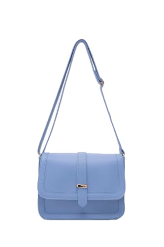 Dias avm Suni Deri İç Fermuar Cepli Çıtçıt Kapamalı Şık ve Ergonomik Kol ve Omuz Çantası Mavi Tek Ebat