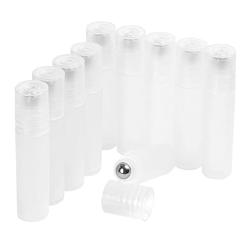 Jorzer Bouteilles à rouleaux à huile essentielle bouteille en plastique bouteille d'huile essentielle bouteille de rouleau rechargeable avec rouleau en acier portable 5 ml 10pcs