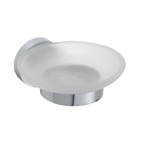 Nordholm Jabonera de cristal con soporte de pared para montaje en pared | Moderna jabonera para baño para jabones sólidos | Robusta soporte de latón y aleación | Senator cromado Cover