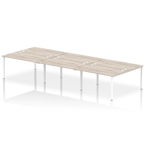 Mr Office Impulse Back to Back Bench Desk - 1600mm deep, White Frame, 6 Person, Grey oak, 4200