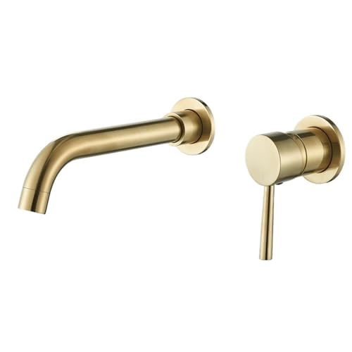 ブラッシュゴールド/ブラック洗面用蛇口 壁掛け式 浴室用蛇口 バスタブ用 温水・冷水ミキサー(Brushed Gold 26cm)