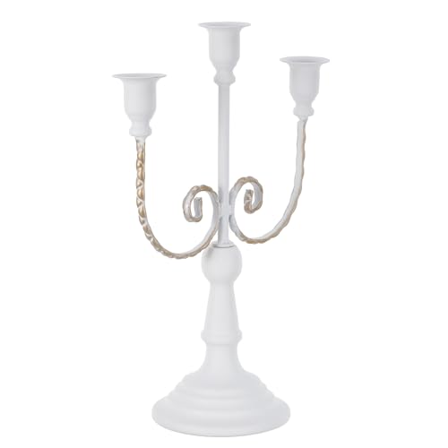 Image of LALAFINA European Style Multi-head Candlestick Holder Made of Iron Detachable 3-arms Design, White Retro Candle Holder for Festivals Table Decoration and Hotel Use