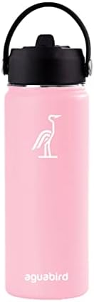 aguabird Insulated Water Bottle 18oz - Straw Lid - Leak Proof - Stainless Steel Gym & Sport Bottles for Men, Women & Kids - Double Walled, Insulated Thermos, Metal Canteen