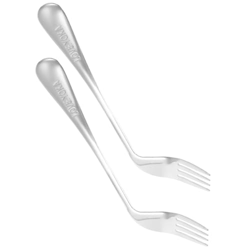 CTIRCHIU 2個 ステンレス製エルボーフォーク 人間工学に基づく角な介護用実用フォーク 高齢者や患者の食事補助にな右手用??叉子