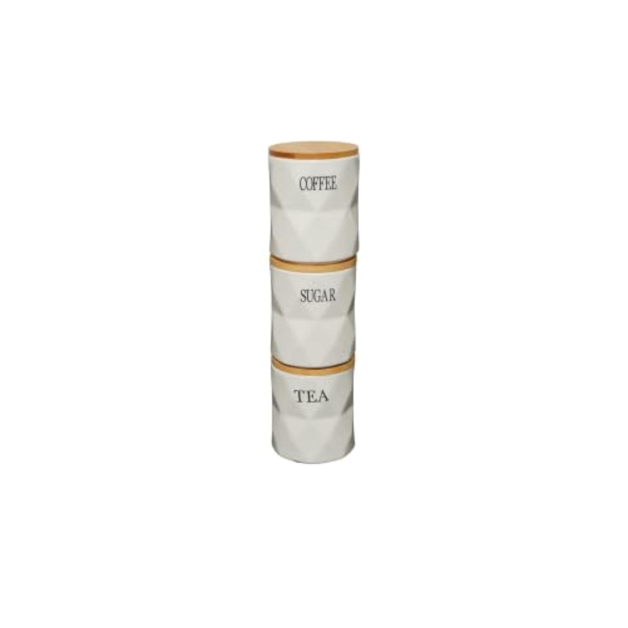 Ceramic Tea Coffee Sugar Jar Set with Bamboo Lids