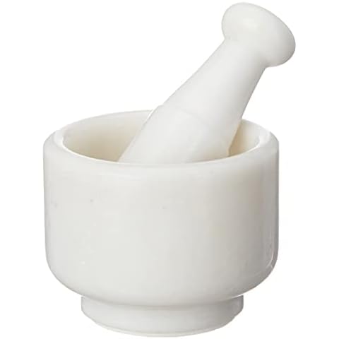 Queenza Mortar and Pestle Set - 4 Inch - 2 Cup Capacity - Polished Heavy White Marble Mortar Pestle and Stone Grinder - Natural Stone Spice Grinder, Mortar Pestle Large Herb Crusher Cover