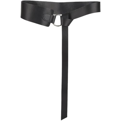 1Pc Wide Black Pu Leather Waist Fashion Soft Thick Skinny Belt Ladies Vintage Tie a Knot Waistband with Silver Ring for Women Jackets Shirts Dresses Sweater Clothes Suits Coat Accessories