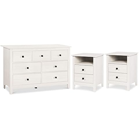 Vikiullf Dresser and Nightstand Set - 3 Pieces Bedroom Set with 7 Drawer Dresser and 2 Drawer Nightstands, Wooden Dresser and Nightstands for Bedroom, White Wood Grain Cover
