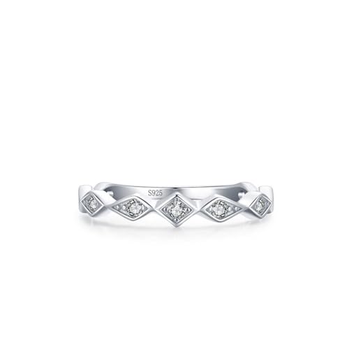Bague en argent 925 pour femme avec zircone cubique ronde et bande fine losange