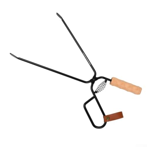 HOHOVYVY Pinzas para fuego de acero al carbono, 46,5 cm de largo, con mango de madera, para barbacoa y hoguera