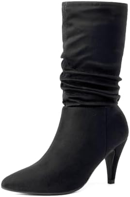 DREAM PAIRS Women's High Heel Mid Calf Boots Slouchy Pointed Toe Fall Boots