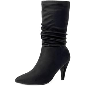 DREAM PAIRS Women's High Heel Mid Calf Boots Slouchy Pointed Toe Fall Boots 6.5 Black/K