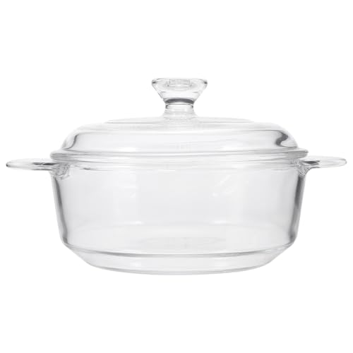 Healeved Olla de Vidrio Templado sin Plomo 1l Resistente al Calor Tapa y Asas para Microondas Horno y Cocina, Olla Multifuncional para Fideos Instantáneos y Estofados Hogar