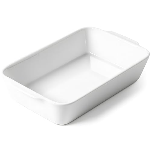 HOMBENE 1.2 QT White Casserole Dish Lasagna Pan for Oven Bakeware for Baking Small Ceramic Baking Dish Kitchen Decor Microwave Oven Safe Dinner Party (5.9 x 10.2)