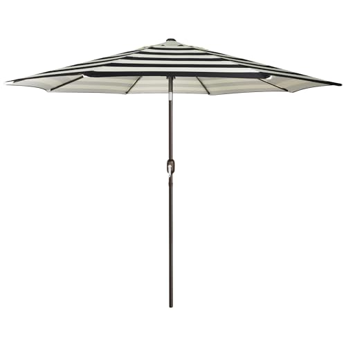 Blissun 9' Outdoor Patio Umbrella, Striped Market Umbrella with Push Button Tilt and Crank