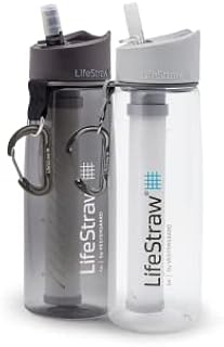 LifeStraw Go Water Filter Bottles with 2-Stage Integrated Filter Straw for Hiking, Backpacking, and Travel, 2-Pack, Grey + Clear, 22 oz