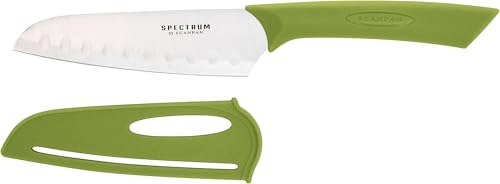 Spectrum by Scanpan Santoku Knife, 12.5cm Stainless Steel Blade, Spinach Green, with Blade Cover
