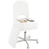 Rolanstar Schminktisch Stuhl mit Stauraum, Schminkstuhl, Höhenverstellbar, 360° Drehbar, Schreibtischstuhl mit Bequemer Klappbarer Rückenlehne, für Schminktisch, Schlafzimmer, Büro (Weiß, Größe L)
