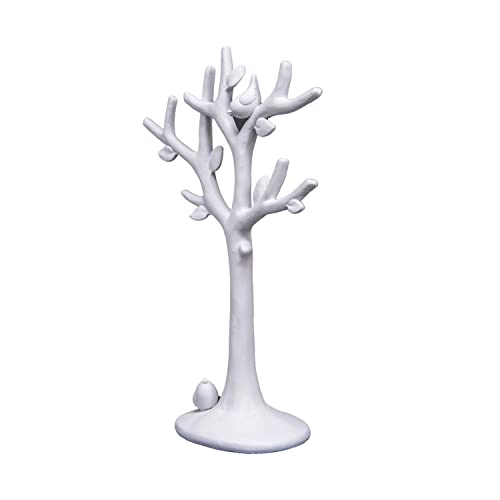Weißer Schmuckbaum-Präsentationsständer für Schmuck, Halsketten, Ohrringe, Ringe, Baumständer mit niedlichen Vögeln, Dekoration, multifunktionales Gestell, Geschenk für Mädchen und Frauen, 29,5 cm Cover