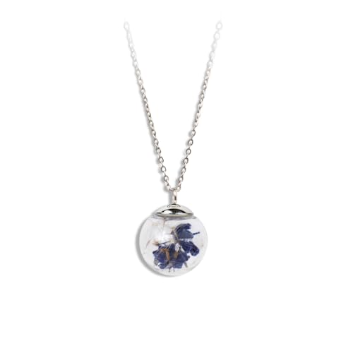 Collier Lavande en maille inox et verre : bijoux artisanaux d'exception aux fleurs naturelles