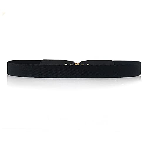 Women Leaf Shaped Interlocking Buckle Belt Thin Skinny Stretch Waist Belt Dress Accessories Black2
