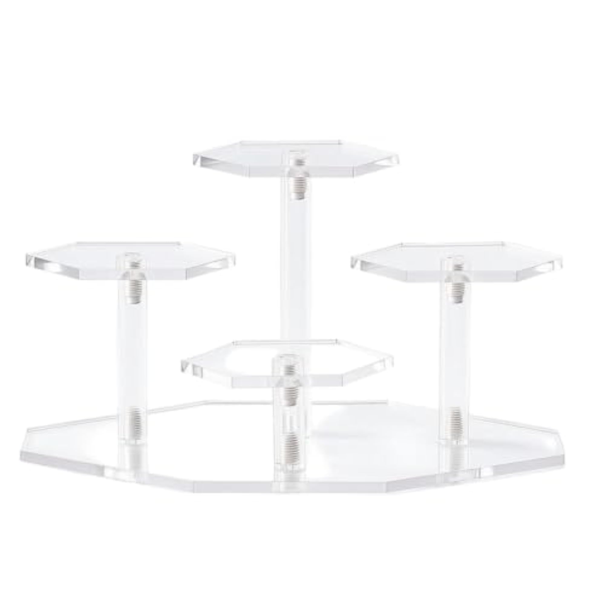 Clear Display Stand with Hexagonal Platforms, Tiered Acrylic