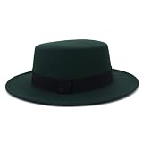 FULUJIDI Fedora Trilby Filzhut Hut Frauen Männer Polyester Baumwolle Breite Krempe Fedora Hut Für Festival Flat Top Hüte Für Party 56 To58 cm Dunkelgrün
