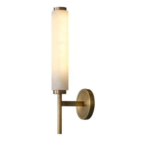 Aplique de pared de mármol con luz difusa y elegante soporte cilíndrico dorado