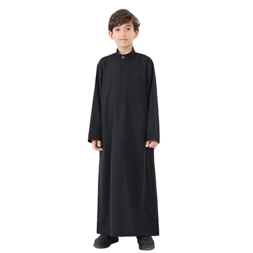 Muslim Thobe for Boys Arabic Thobe Muslim Thobe Ramadan Kids Long Sleeve Stand Collar Kaftan Robe Islamic Boys Thobe