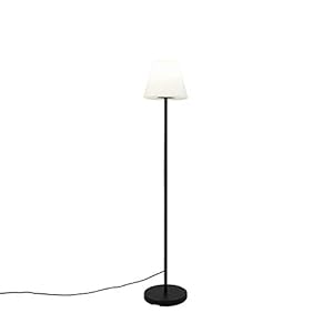 QAZQA – Design Buiten vloerlamp zwart met witte kap IP65 25 cm – Virginia | Buitenverlichting – Staal Langwerpig – E27 Geschikt voor LED – Max. 1 x 23 Watt