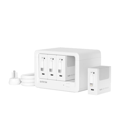 Gitryin 12-in-1 Desktop Charging Station with 3 Retractable Type-C Chargers and 1 Lightning Charger, 40W USB-C Power Strip with 33.5in Cable, Extension Cord with 1020J Surge Protection for Home Office