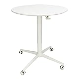 快適ワークの昇降デスクLD103 手動レバー式 円卓 簡単組立 キャスター ホワイト/ホワイト