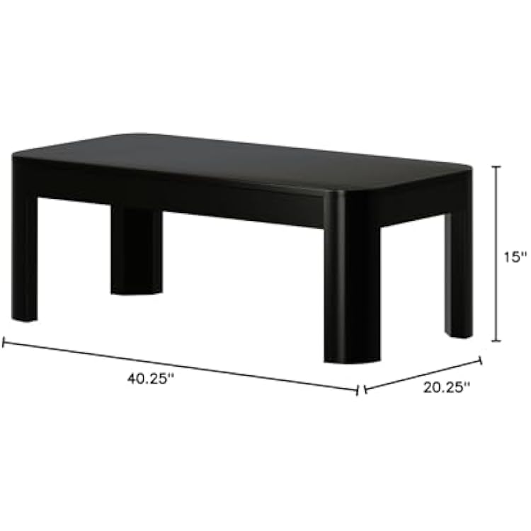 Plank+Beam Small Modern Rounded Coffee Table, 40 Inch, Solid Wood Contemporary Center Table for Living Room, Rectangle Tea Table, Black