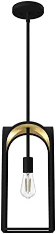 Hunter - Dukestown 1-Light Natural Black Iron, Small Pendant Light, Dimmable, Formal Style, Lantern Shaped, for Bedrooms, Kitchens, Dining, Living Rooms - 19737