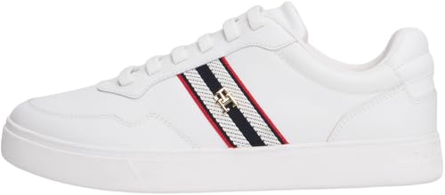 Tommy Hilfiger Sneaker con Suela Cupsole Mujer Webbing de Piel, Blanco (White), 38