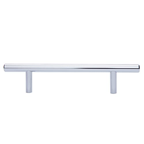 Image of South Main Hardware Euro Bar Cabinet Drawer Pull Handle (3 /8 inch Diameter), 6.38 inch Length (4 inch Hole Center), Polished Chrome, Mounting Hardware Included, 10-Pack