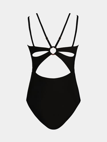 Image of CUPSHE Women's V Neck One Piece Cutout Tummy Control Swimsuit | Double Adjustable Straps,Back Cutout,O Ring,Soft Removable Cups,Flattering Bathing Suit For Vacation And Beach