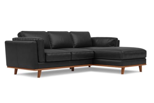 Image of Valencia Artisan Full Leather Sofa - Right Chaise Sectional Couch - Pure Full Italian Nappa Leather Couch, Solid Wood Accent and Ultimate Comfort, Black